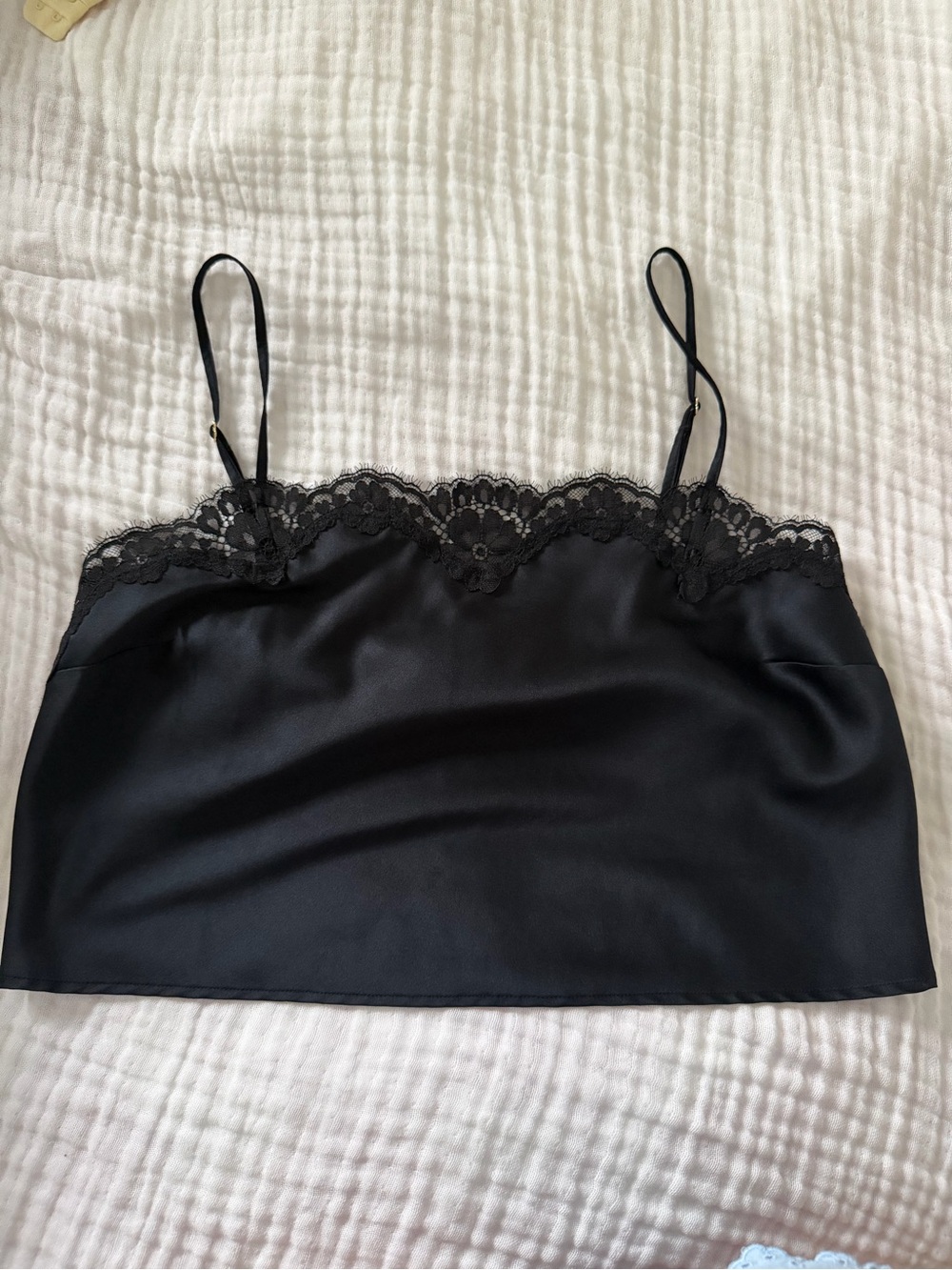 Victoria's Secret Black Lace-Trim Satin Cami SET